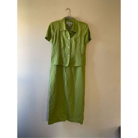 Vintage 90s green linen blend sheath dress with jacket size 8 - Picture 6 of 8